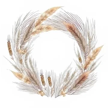 Pampas grass wreath, border painted with watercolor. Boho dried grass neutral Stock Illustration