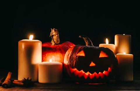 Pampkin And Candles Stock Photos