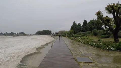 Pamukkale wooden path Stock Footage 146096376