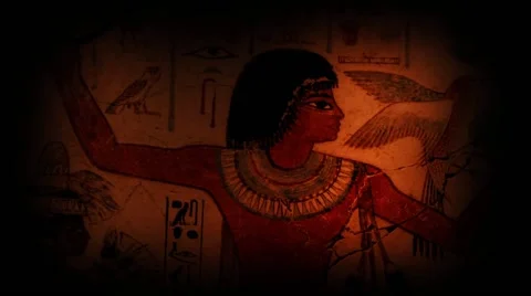 Pan Across Ancient Egyptian Wall Paintings Stock Footage