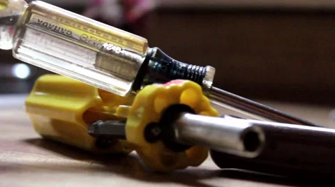 Pan Across an Array of Screwdrivers Stock Footage 42344863