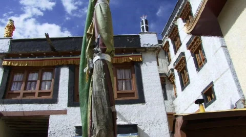 Pan across Buddhist monastery (w/sound) 스톡 동영상 235176