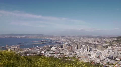 Pan across Cape Town to Table Mountain Stock Footage 21949703