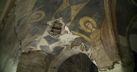 Pan Across Ceiling of Underground Crypt at San Giovanni Domnarum Church Stock Footage 204041952