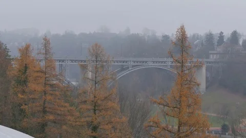 Pan across the city of Bern and Aare River in Bern, Bernese Oberland, Canton Stock Footage