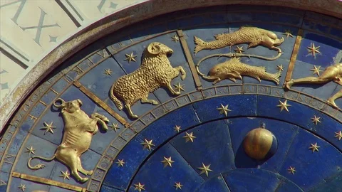 Pan across close up of St Mark's Clock Tower, Venice, Veneto, Italy Stock Footage 74339567