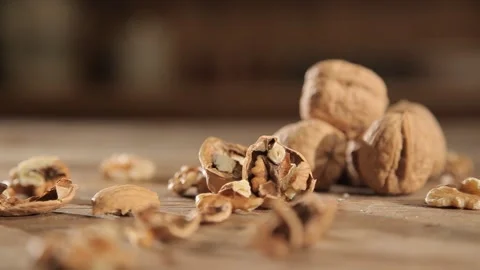 Pan across crushed walnuts Stock Footage 258257341
