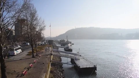 Pan across Danube river Stock Footage 70470392