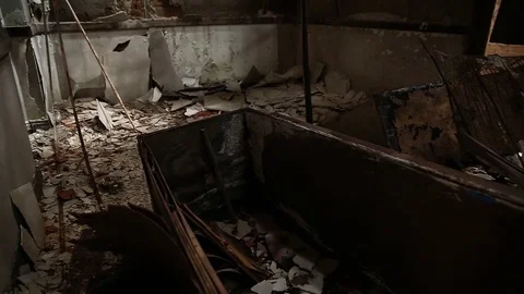 Pan Across Destroyed Room Video stock 70703752