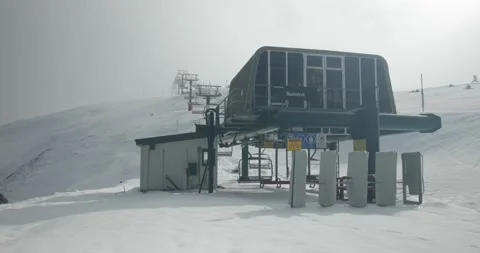 Pan Across Empty Ski Resort and Ski Run During Covid 19 Shutdown Stock Footage 137852781