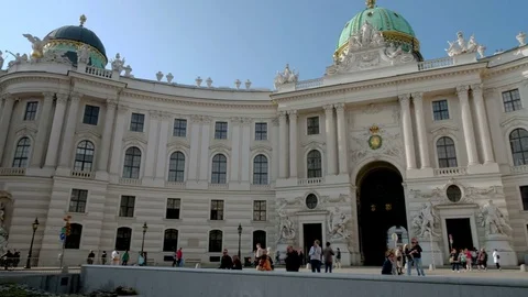Pan across the facade of the Hofbug Palace Stock Footage 82104007