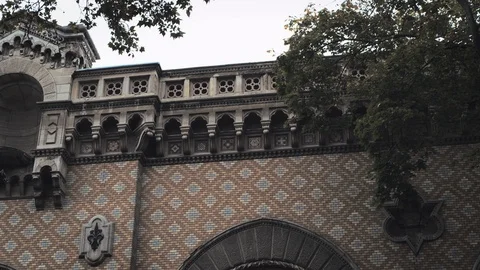 Pan across facade of impressive old building in Odessa Ukraine City Center Stock Footage 122544472
