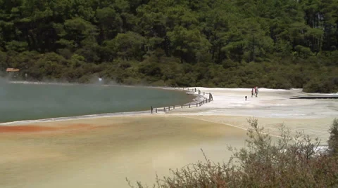 Pan across geothermal pool Stock Footage 2525144