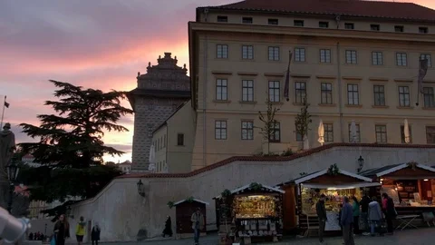 Pan across Hradcany Square Prague Stock Footage 80907779