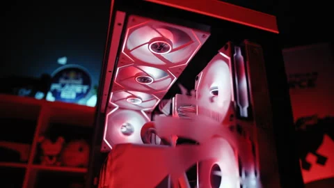 Pan across illuminated Gaming Computer Stock Footage 243902245