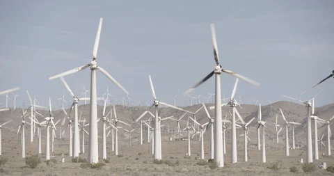 Pan Across Large Windmill Farm in California Desert Stock Footage 89942468