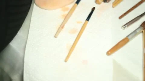 Pan Across Make-Up and Brushes at Salon 動画素材 11863161