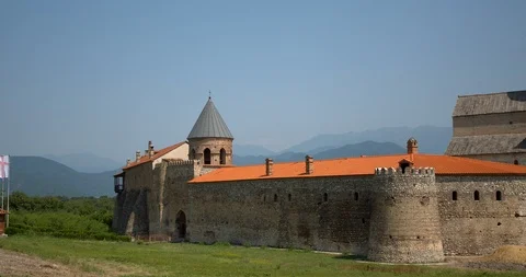 Pan across the medieval Alaverdi St George Cathedral &amp; monastery complex,  near  Stock Footage 104100976