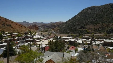 A pan across the old mining town of Bisbee, Arizona Stock Footage 73967018