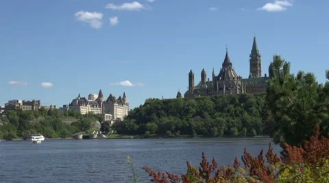 A pan across Ottawa, Canada, over the river. Stock Footage 44115955