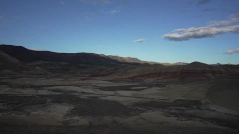 Pan across the Painted Hills at dusk in John Day Fossil Beds Oregon Stock Footage 346794679