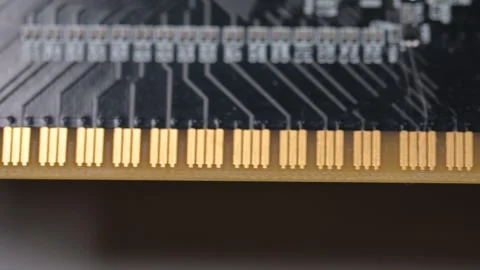 Pan across the PCIe connector of a computer graphics card Stock-Footage 273251208