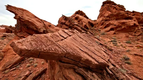 A pan across primal red rock wilderness area near Las Vegas, Nevada Stock Footage 35310605