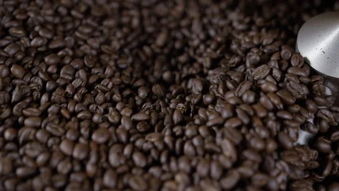 Pan across roasting coffee beans Stock Footage 94382412
