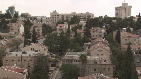 Pan across rooftops in Jerusalem Stock Footage 86759025
