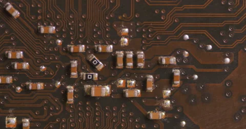 Pan across rows of circuits attached to a motherboard Stock Footage 61725102