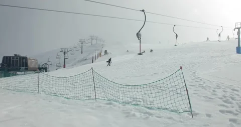 Pan Across Ski Run With Few People During Covid 19 Shutdown Video stock 137852763