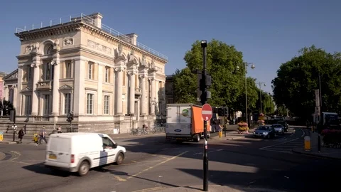 Pan across St Giles to the Ashmolean Museum Stock Footage 97431404