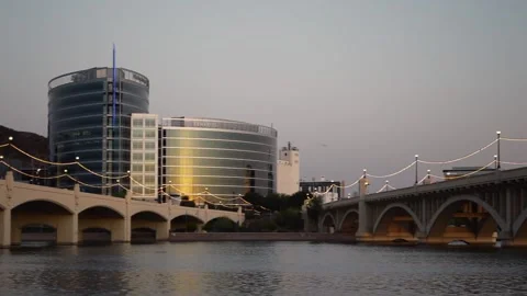 Pan across Tempe lake Stock Footage 167244039