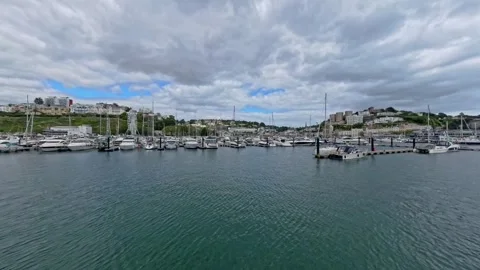 Pan across Torquay seafront and harbour Stock-Footage 281493295