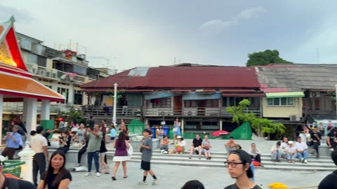 Pan across the Wat Arn viewing area on the Chao Phraya River Stock Footage 293467153