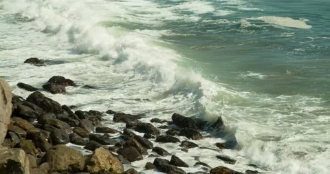 Pan Across West Coast Waves. Slow Motion 4K Stock Footage 146547652