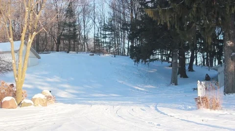 Pan across wintery home Stock Footage 45706568