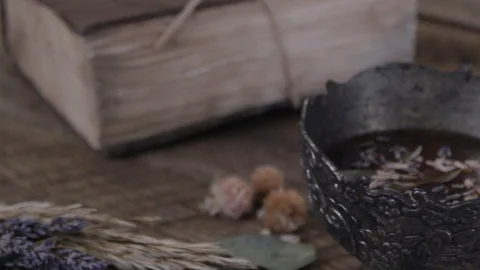 Pan across a witch's cauldron. Stock Footage 88604011