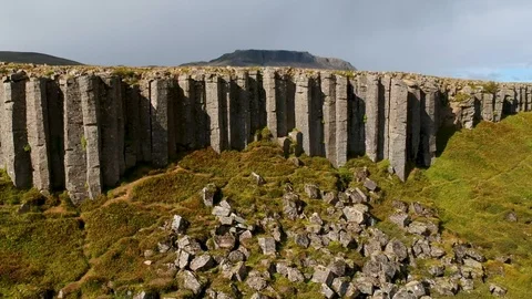 Pan Aerial Footage of Basalt Cliffs in Iceland Stock Footage 94883387