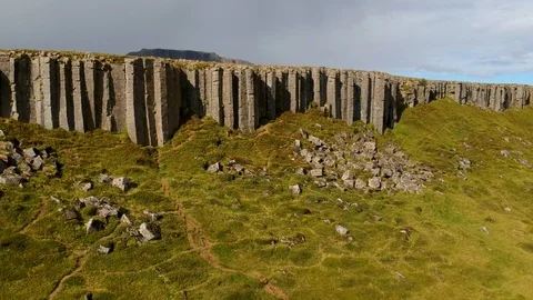 Pan Aerial Footage of Basalt Cliffs in Iceland 2 Stock Footage 94883409