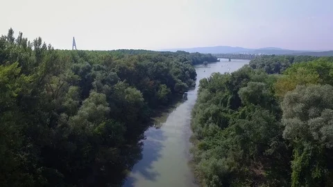 Pan aerial view over the river Stock Footage 70736150