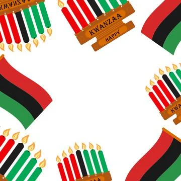Pan African Flag and Candlestick with Red Black and Green Six burning candles Illustrazione stock