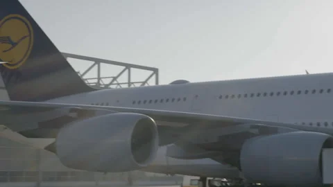 Pan Airbus 380 tail to front Stock Footage 248034480