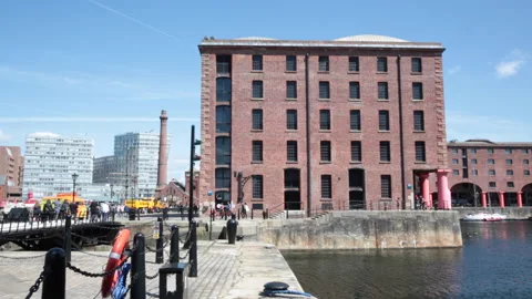 Pan of Albert Dock in Liverpool Stock Footage 135896327