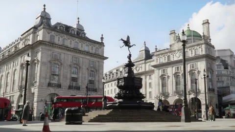 Pan on almost empty Piccadilly Circus is London Stock Footage