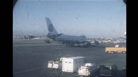 Pan am Plane on the runway and in flight, 1980 Stock Footage 304265072