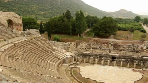 Pan of Ancient Amphitheater Stock Footage 65765024