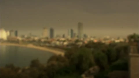 Pan and Rack Focus of cityscape Stock Footage 12761255