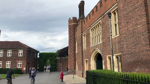 Pan and track up across Left West Front of Hampton court Palace Stock-Footage 110888037