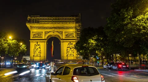 Pan of Arc de Triomphe and Flag Stock Footage 39648719